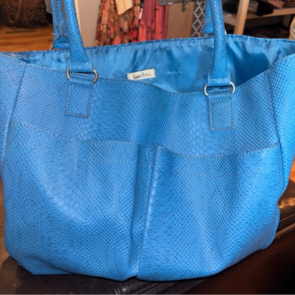 Neiman Marcus Vibrant Blue Textured Tote - Picture 1 of 8